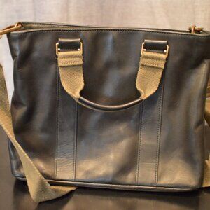FEED Work Leather Tote Small, Black with Olive crossbody straps
